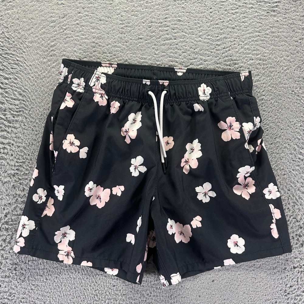Hollister Shorts Mens M Black Floral Polyester Board Mesh-Lined Swimwear Stretch